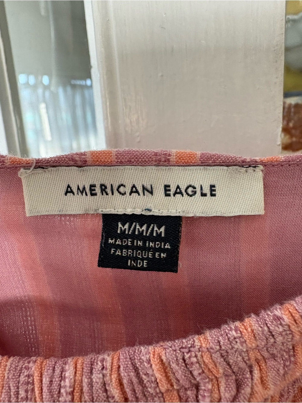 American Eagle Pink and Peach Striped Smocked Bodice Midi Dress - Picture 5 of 8